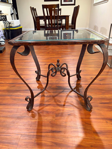 Square glass top metal scroll - glass,